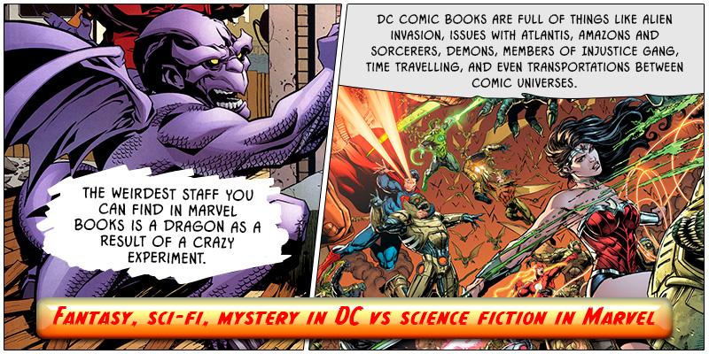 Fantasy, sci-fi, mystery in DC vs science fiction in Marvel